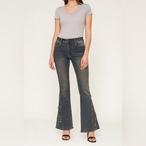 AZI Y2K flared jeweled jeans Sz 30 denim grunge hipster retro boho festival edgy